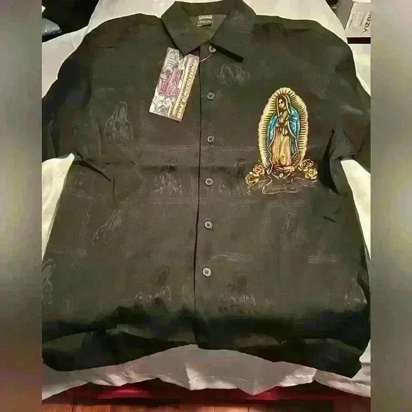 Vintage Cruizin Low Shirt Men Black Sz L Virgin Mary LowRider Chicano C… - Picture 2 of 6